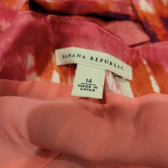 Banana Republic Size 14 Silk Pink Tie Dye Print Dress With Pockets - Picture 5 of 7